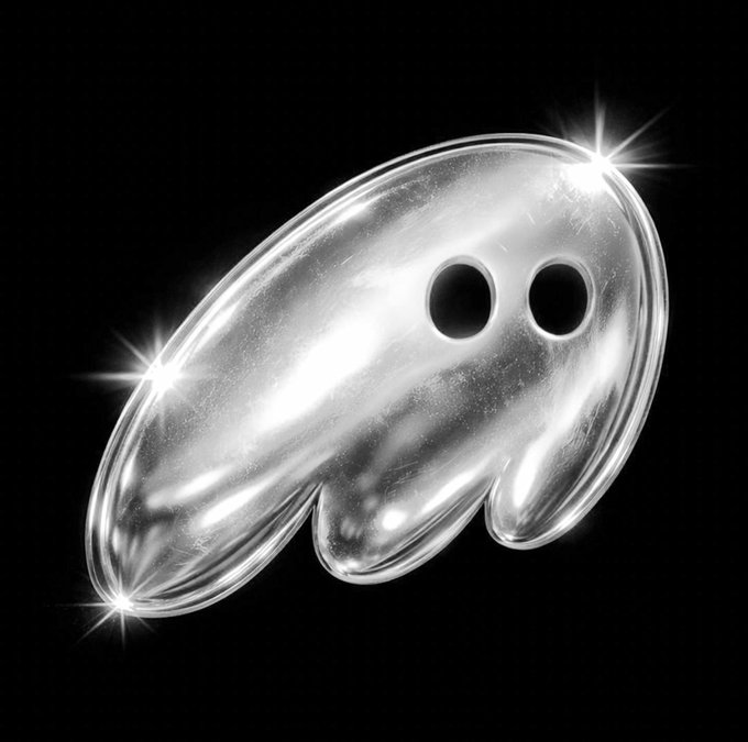 A polished silver ghost-shaped object with two hollow eyes glints with star-like sparkles against a black background, symbolizing a tokenized silver asset on the Phantom platform, where "Phantom" serves as both the brand name and the ghostly mascot depicted in the design.