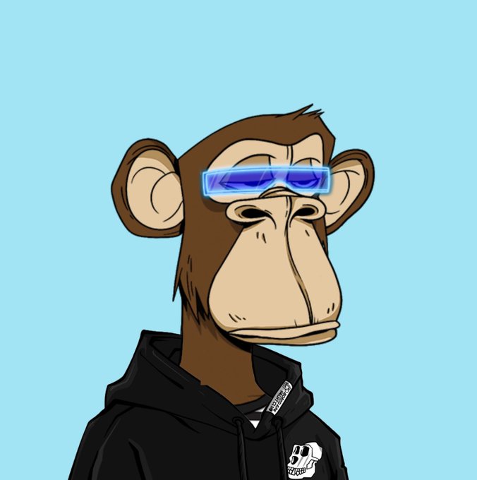 A cartoon monkey character wearing blue sunglasses and a black hoodie with a skull logo.