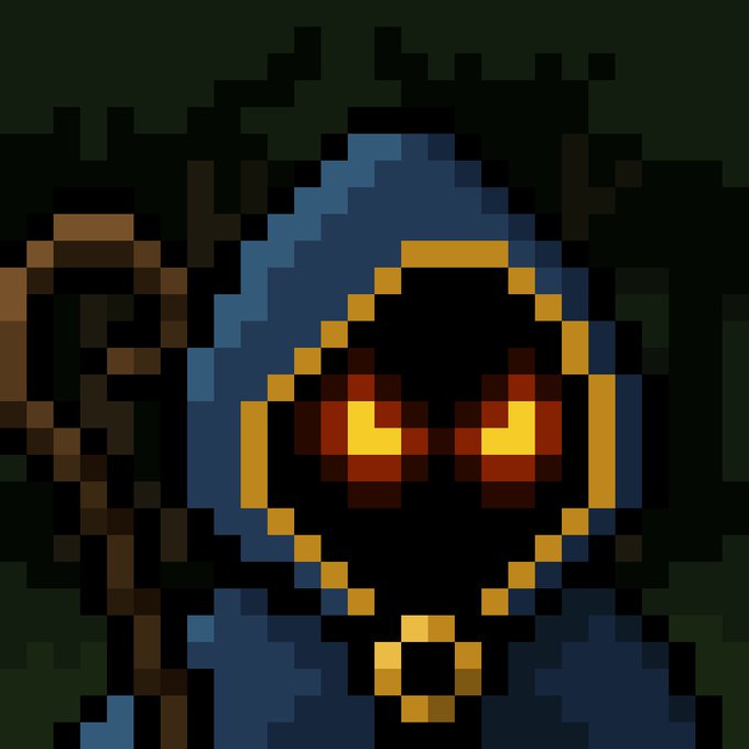 The image is a pixel art illustration of a hooded mage figure with glowing orange eyes, evoking a fantasy character like a sorcerer or wizard. This ties directly to the post's giveaway for a spot on the upcoming "Chain Mancers" mint, visually representing the mystical theme of the NFT collection.