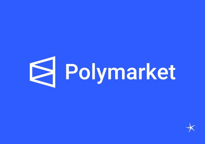 The image displays the Polymarket logo in white against a vibrant blue background, featuring a stylized geometric "M" icon next to the brand name. This visual branding aligns with the announcement of Polymarket's expansion into perpetual futures trading on platforms like Hyperliquid and dYdX.
