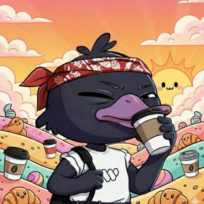 The image features a cartoon bird wearing a bandana, holding a coffee cup with its beak open wide as if drinking from it. The background of the image shows a sky filled with clouds, giving the impression that the bird is enjoying a sunny day while sipping on its coffee. The post includes text about the importance of consistency and continuity in creating content for a Quack campaign to climb the rankings.