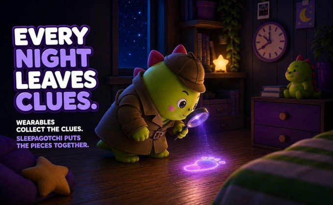 An illustrated poster featuring a green dinosaur character dressed as a detective with a magnifying glass and the text "EVERY NIGHT LEAVES CLUES."