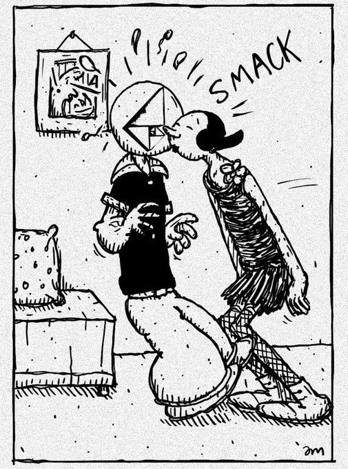 A black-and-white comic illustration showing a diamond-headed character being kissed on the cheek by a woman, with a 'SMACK' sound effect and an 'ARIA' poster on the wall, signed '2021'.