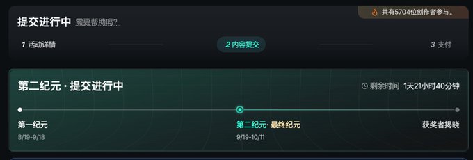 A Chinese-language progress tracking interface showing the second epoch submission phase is ongoing, with a countdown of 1 day, 21 hours, 40 minutes remaining and 5,704 participants.