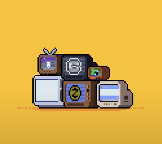 Pixel art of a stack of vintage CRT televisions against a yellow background, with one screen displaying a green question mark—fittingly evoking mystery around the "Free mint spot" and shield reply allocation teased in the post.