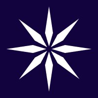 A white eight-pointed star or compass rose logo on a dark navy blue background.