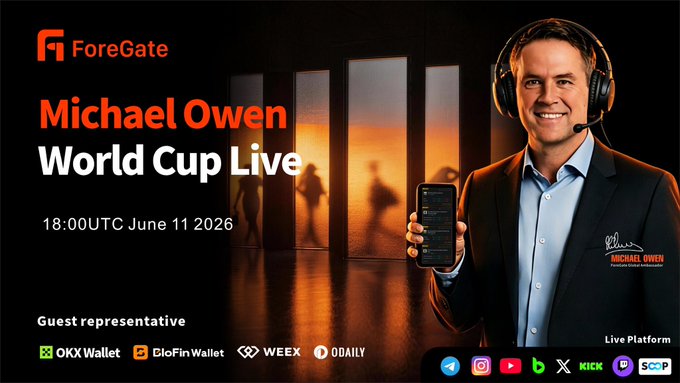 The image features a man wearing headphones, holding up his phone with a smile on his face. The background of the image shows a poster for a World Cup Live event that is scheduled for Saturday, June 11th at 18:30 UUTC. The poster also includes text about the event and mentions some special guests who will be present.