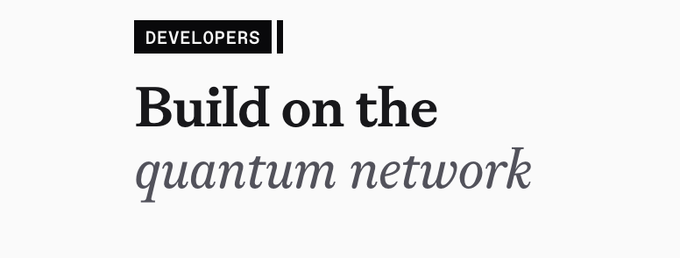 The image features a gray background with white text, which reads "Build on the Quantum Network" followed by an explanation of how this technology works. The text also mentions that "@quipnetwork is starting to build the foundation so this technology can be used to solve real-world problems while also keeping digital assets safe from threats in the quantum era". This post seems to discuss the concept and potential applications of Quantum computing, which has been gaining attention recently due to its potential for solving complex problems more efficiently than classical computers.