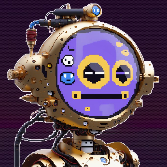 The image features a pixel art robot with a brass-colored metallic body, a purple display face showing a dazed expression with half-closed eyes and a flat mouth, and various wires and mechanical components. 

The robot's dazed, half-asleep expression visually represents the raffle's urgency mentioned in the caption—"23 hours left to enter"—suggesting viewers shouldn't sleep on the opportunity to claim their Kokomoji NFT before time runs out.