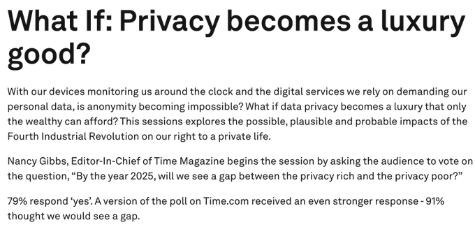 "The democratization of economic privacy", which means that everyone has access to their own personal information, as opposed to a system where only certain people have access to specific data. This idea is related to the post because it suggests that the author is advocating for more transparency and control over one's personal data in order to protect individual privacy.