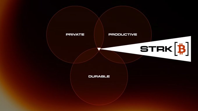 A graphic showing a Venn diagram with overlapping circles labeled 'PRIVATE', 'PRODUCTIVE', and 'DURABLE', with an arrow pointing to them labeled 'STRK[B]'.