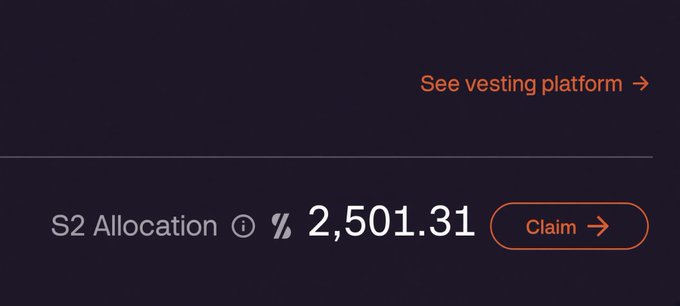 The image shows a Solstice Season 2 airdrop allocation interface displaying an "S2 Allocation" of 2,501.31 FLARE tokens, alongside a non-functional "Claim" button, consistent with the announcement that users can currently only view their allocation while claiming remains disabled.
