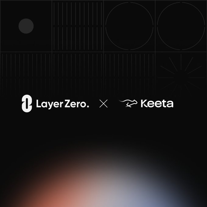 A promotional graphic showing a partnership between 'Layer Zero' and 'Keeta' (a food delivery brand with a kangaroo logo) on a dark background with geometric patterns.