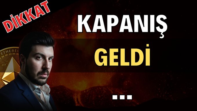 A dramatic thumbnail with a man in a suit against a fiery red background, displaying the text 'DİKKAT KAPANIŞ GELDİ' with an Ethereum logo, suggesting a cryptocurrency market warning.