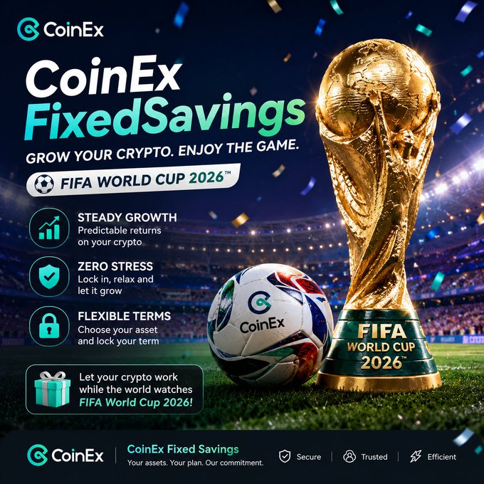 The image features a soccer ball with the words "Coinex FixedSavings" written above it, along with a trophy of the FIFA World Cup 2016. The text suggests that Coinex offers fixed savings options for investing in cryptocurrencies like Bitcoin or Ethereum. This implies that Coinex provides a way to invest and save money using digital assets, potentially offering higher returns than traditional savings accounts due to the speculative nature of cryptocurrency markets.

The image also includes a soccer ball placed on top of it, which could be used as an example of how one can make use of their assets in various ways, such as investing or saving for future goals. The combination of sports and finance elements creates a unique and engaging visual experience that highlights the potential benefits of Coinex FixedSavings services.