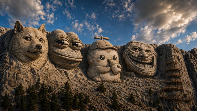 The image features a large stone statue of a group of cartoon faces sitting on top of a mountain. The caption for the image reads, "One app helped create internet meme communities. Now it's about to create a new generation of meme cultures. As meme season returns to $TON, the projects that combine culture, community, and staying power will stand out." This post is related to meme culture as it highlights how one particular project has contributed to the growth of meme communities in the past year.