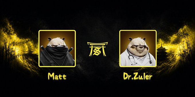 A graphic featuring two panda avatars labeled 'Matt' (in ninja attire) and 'Dr. Zuler' (in a doctor's coat) flanking a yellow Asian-style logo on a dark, atmospheric background.