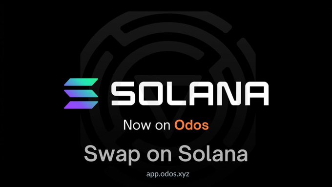 The image features a black background with white text that reads "SOLANA Now on OODs SWAP ON SOLANA" along with an orange border. The text also includes links to the Solana app, which can be accessed by typing "solana.appos.com" into the browser's address bar.