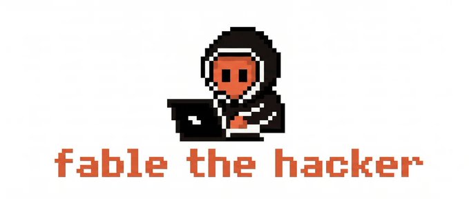The image features a cartoon character wearing a hoodie sitting at a laptop computer with the text "Fabler Live! fablethehacker" written above it, which reads "If it runs onchain on Solana, it' s in scope - pump.fun, DEXes, lending, launchpads, any program". The image also includes an overlay of the words "fablethehacker" and "DEXes", suggesting that this character is a hacker or someone who works with digital content creators.
