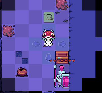 The image shows a cartoon character standing in front of a large rock, with a sword and shield nearby. The background features a purple floor and a blue wall, creating an interesting contrast between the character's colors and the surroundings. A caption below the image reads "How the run started / How the run ended btw... no jackpot this time".