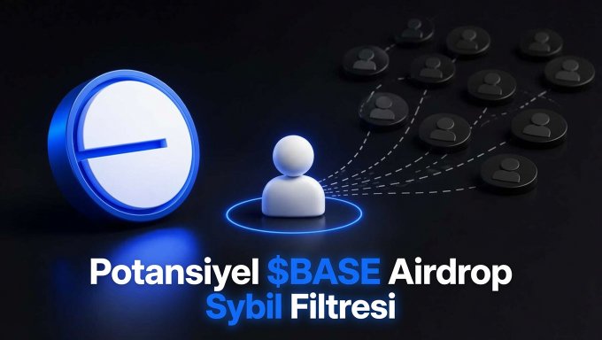 A promotional graphic for a potential $BASE Airdrop featuring the Base logo and text 'Sybil Filtresi' (Sybil Filter) in Turkish.