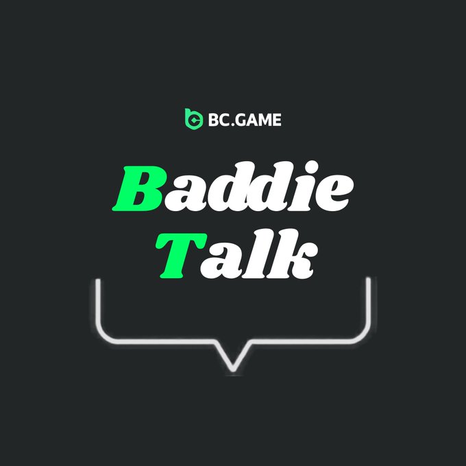 A black graphic featuring the BC.GAME logo and the stylized text 'Baddie Talk' in white and green, with a speech bubble outline beneath.