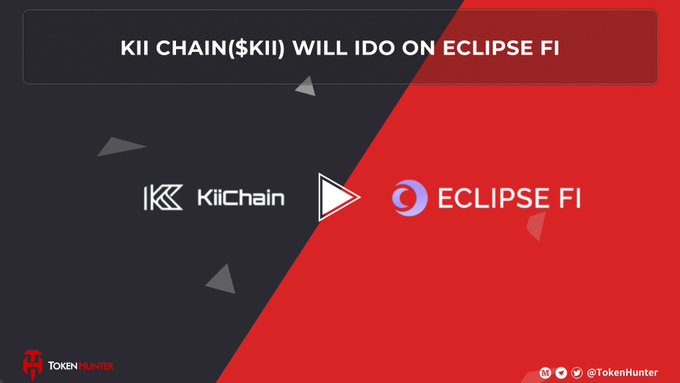 Promotional graphic announcing 'KII CHAIN ($KII) WILL IDO ON ECLIPSE FI' featuring logos for KII Chain and Eclipse FI, branded by TokenHunter.