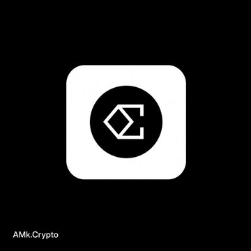 A black logo with white square containing a circular emblem with geometric shapes, labeled 'AMK.Crypto' in the bottom left corner.