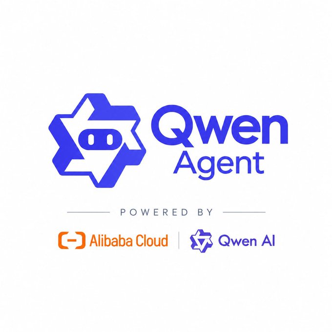 Logo for 'Qwen Agent' powered by Alibaba Cloud and Qwen AI, displayed in blue and orange text on a white background.