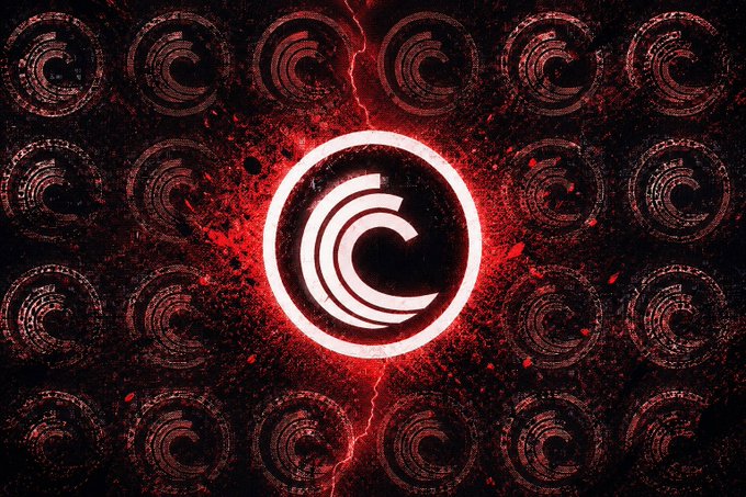 A stylized graphic with a central glowing logo surrounded by a dark red textured pattern of repeated symbols.