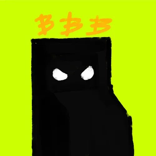 A simple digital drawing on a bright yellow-green background showing a shadowy black figure with glowing white angry eyes, accompanied by three brown '#' (hash/pound) symbols above its head.