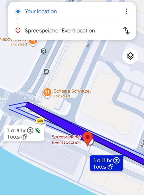 The image shows a map of Berlin with a blue line indicating an event location, which appears to be the Solana Summit happening in Berlin. The map also displays various locations such as "Sprüssepeicher Eventlocation" and "Schreueschneid". There is a small icon representing the Solana Summit Germany on the image, suggesting that it's related to this event.