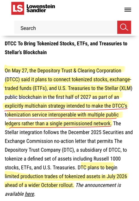 The main focus of this image should be the text that highlights an integration with XLM (Lossless Compression), possibly used for a strategy, and a date when the strategy was started. The title "DTCC’S INTEGRATION WITH XLM IS PART OF AN ...", in red, is displayed to direct attention towards this part of the image, which also includes additional text that says "focus on what is in the image" and "DTCC's int(eg)grati(e)nd o(n)". The image seems to be related to a post from LS Sanderfer, discussing the integration with XLM.