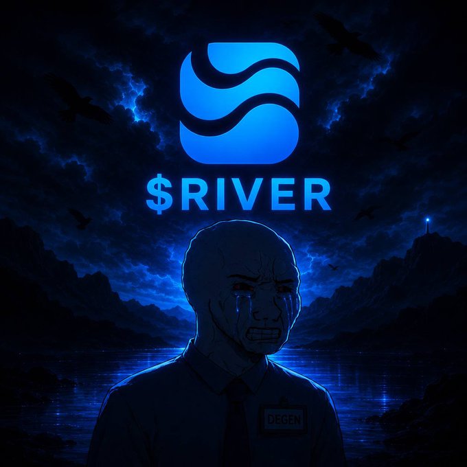 The image features a man wearing a tie standing next to a body of water with mountains in the background. The caption for the image reads "Another day to stack more @RIVERdotInc points and stay locked in with the growing $RIVER ecosystem From daily activity to community engagement, every move adds up over time Stay active, stay consistent, and keep building".