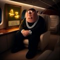 A middle-aged man with a goatee, wearing a black shirt and a gold chain necklace, sits in what appears to be the interior of a private jet, speaking directly to the camera. The image complements the post about the $67 cryptocurrency token, featuring the man likely promoting the @sixsevenapp platform and its gameplay-based earning rewards on TON and BSC networks.