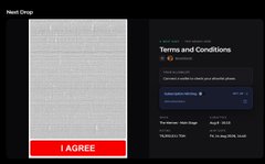 A digital interface or document with a small image on the left and a 'Terms and Conditions' text box on the right, above a red button labeled 'I AGREE'.