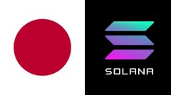 The image is split into two halves: on the left, a red Japanese flag symbolizing a sharp market crash, and on the right, the Solana (SOL) logo in its signature teal-to-purple gradient. Together with the caption "Solana investors a few days later," the image humorously depicts SOL holders experiencing a sudden, dramatic downturn after initial gains.