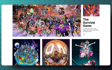 A digital game page displaying 'The Survival Game' with various colorful character thumbnails and the tagline 'carefully crafted Lorem Ipsum.'