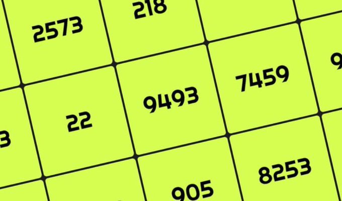 A yellow grid of numbers (2573, 218, 22, 9493, 7459, 905, 8253, and others) is featured, likely representing a giveaway or raffle promo for @NumbersOnRobin, matching the post's call to follow, like, retweet, and comment for a chance to win whitelist spots.
