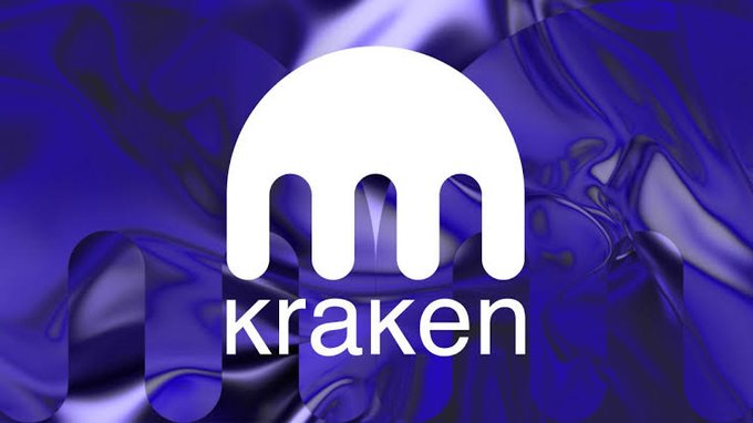 The image features the Kraken cryptocurrency exchange logo—white octopus tentacle icon and "kraken" wordmark—set against a glossy, fluid blue background, visually branding the company's recent $22M Delaware Court of Chancery award related to Operation Choke Point 2.0.