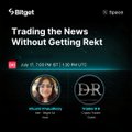 A Binget livestream thumbnail titled 'Trading the News Without Getting Rekt' scheduled for July 11, 2026, featuring DR (Digital Reserve).
