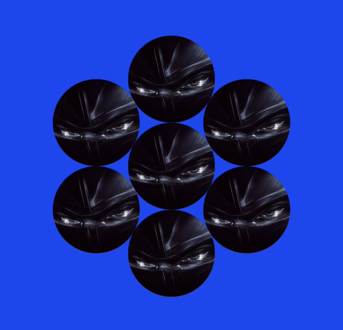 The image features a blue background with seven circles, each containing a black car head image. These circles are arranged in a circular pattern, creating an interesting visual effect that draws attention to the cars' headlights. The caption of the image reads "Happy 7th anniversary @chainlink", which is likely related to the post about the cars on the website Chainlink.