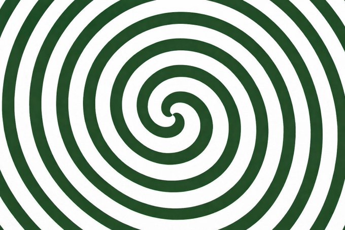 A hypnotic green and white spiral pattern with concentric circles that create a swirling, dizzying optical illusion effect.