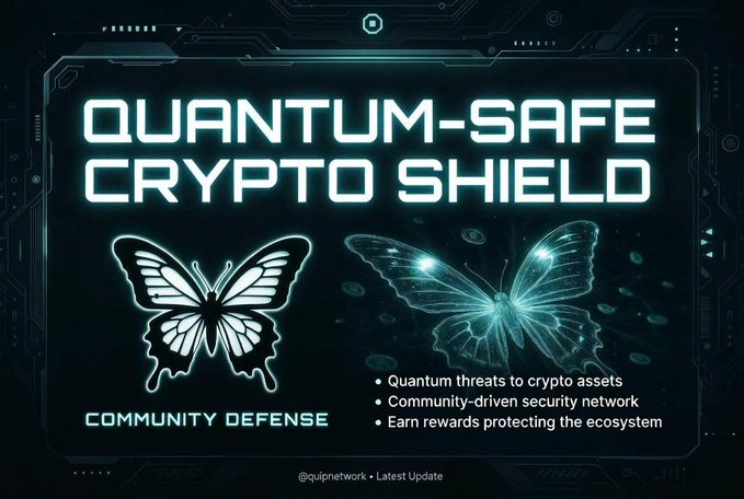 The image features a butterfly and a butterfly shield, with the text "Quantum-safe Crypt Shield" above them. The butterflies are depicted in different colors - one black and white (the butterfly) and another blue (the shield). The butterflies appear to be floating or flying around each other, creating an interesting visual effect. The image is accompanied by a caption that reads: "Good Night legends Show up and stay consistent everyday, small wins compound to big results." This message emphasizes the importance of consistency in achieving success, as seen with the butterfly's movement within the image.