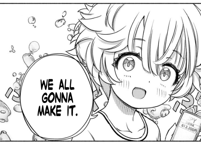 A black-and-white manga panel shows a wide-eyed anime character with the speech bubble "WE ALL GONNA MAKE IT," alongside a phone displaying "SPY 613.200円," relating to the post by signaling excitement about the upcoming Papertrade interview.