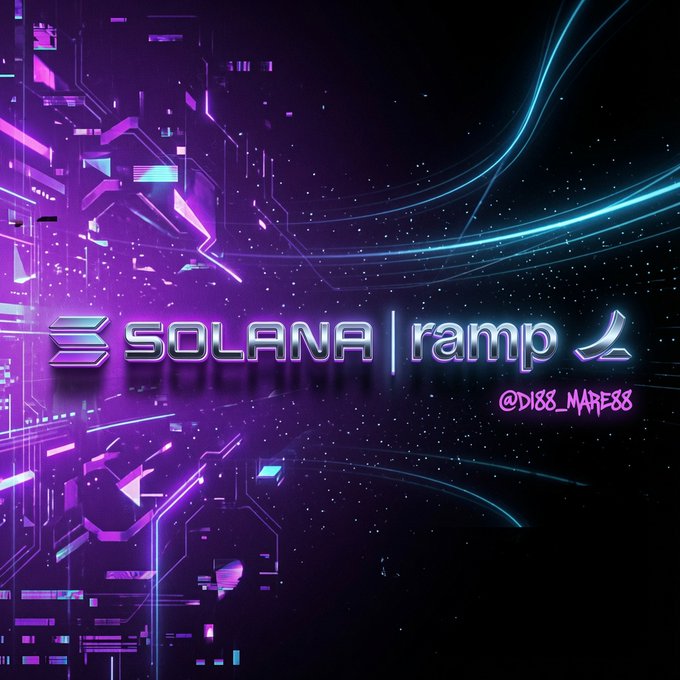A neon purple and cyan digital graphic featuring the 'SOLANA | ramp' logo with the Solana symbol, set against a circuit-board pattern with light streaks, tagged '@D188_WAVE88'.