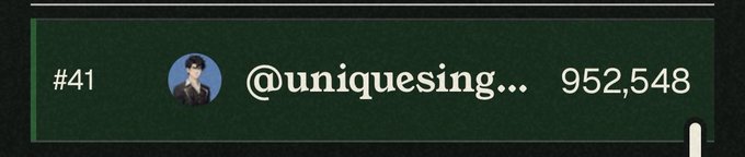 A Spotify-like ranking entry showing #41 with the username '@uniquesing...' and 952,548 plays next to a profile picture of a young man.