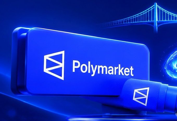The image features a blue square sign with the word "POLYMARKET" written on it, along with an illustration of a bridge in the background. The text also mentions that there is an account named Shayne Coplan holding around 27,000 shares on the July launch market. This account has been gaining attention and interest due to its high number of shares held.
