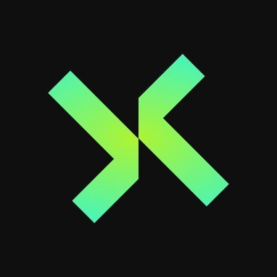 A green gradient 'X' logo is displayed on a black background.
