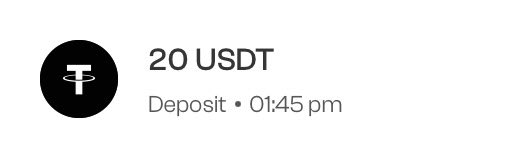 The image shows a transaction receipt or notification displaying "20 USDT" with the Tether (USDT) logo, marked as a "Deposit" at 1:45 pm. This corresponds to the post celebrating a $20 USDT earnings win from QRT posts, with the image serving as visual confirmation of the small but appreciated deposit.